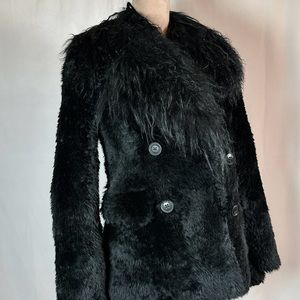 Burberry Black Lamb Shearling Jacket, Double Breasted Trench Coat, Women 2-4